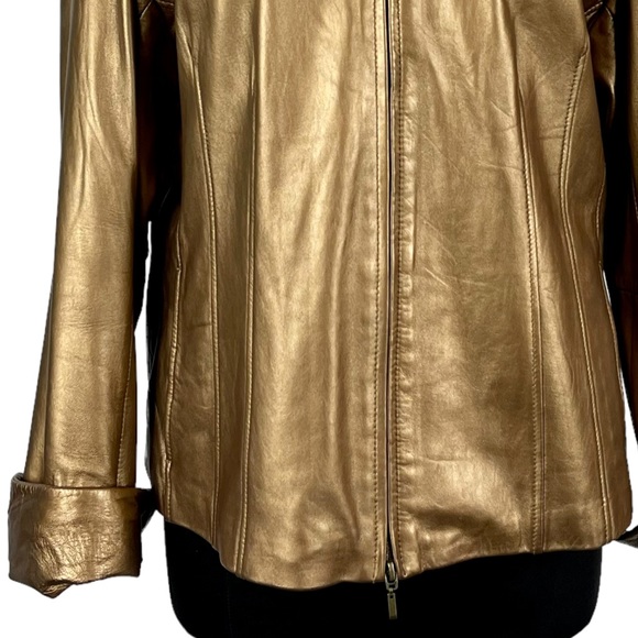 COLDWATER CREEK Y2K BRONZE METALLIC LEATHER ZIP UP COLLARED JACKET - Picture 10 of 15